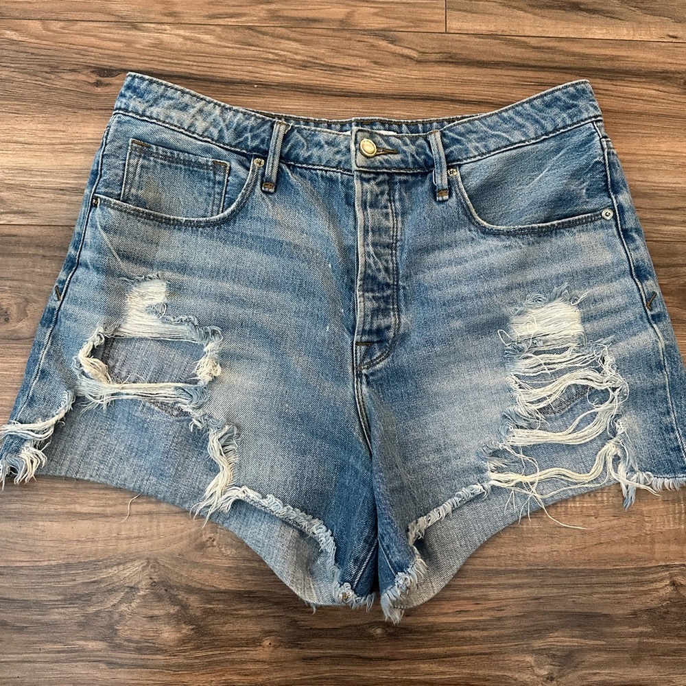 Good American Ripped Blue Jean Shorts